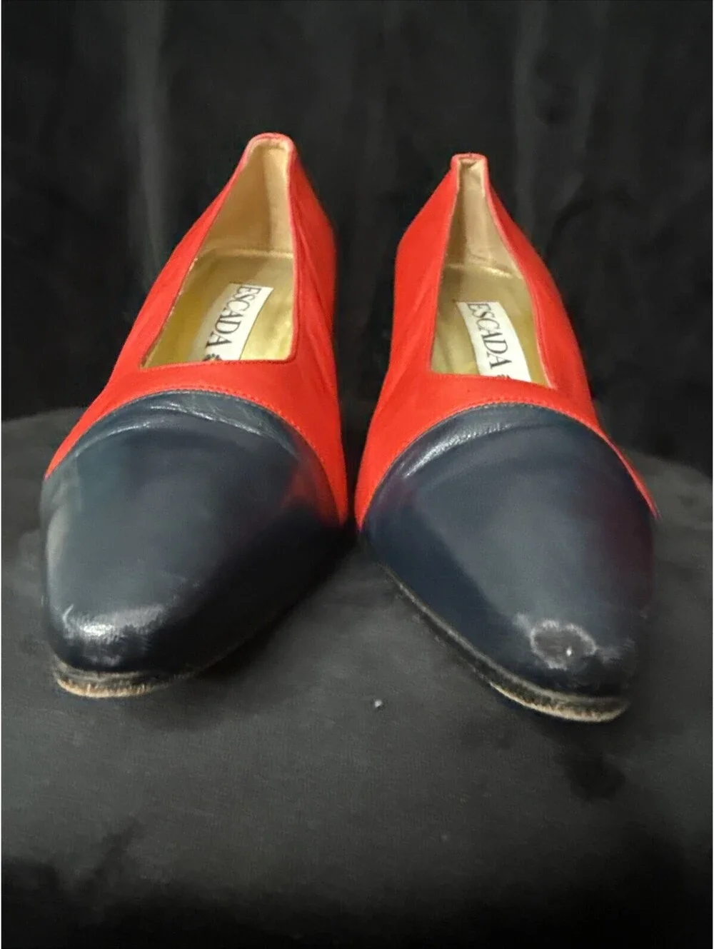 Vintage 80s 90s Escada Red Navy Pumps Heels 8 made in Italy